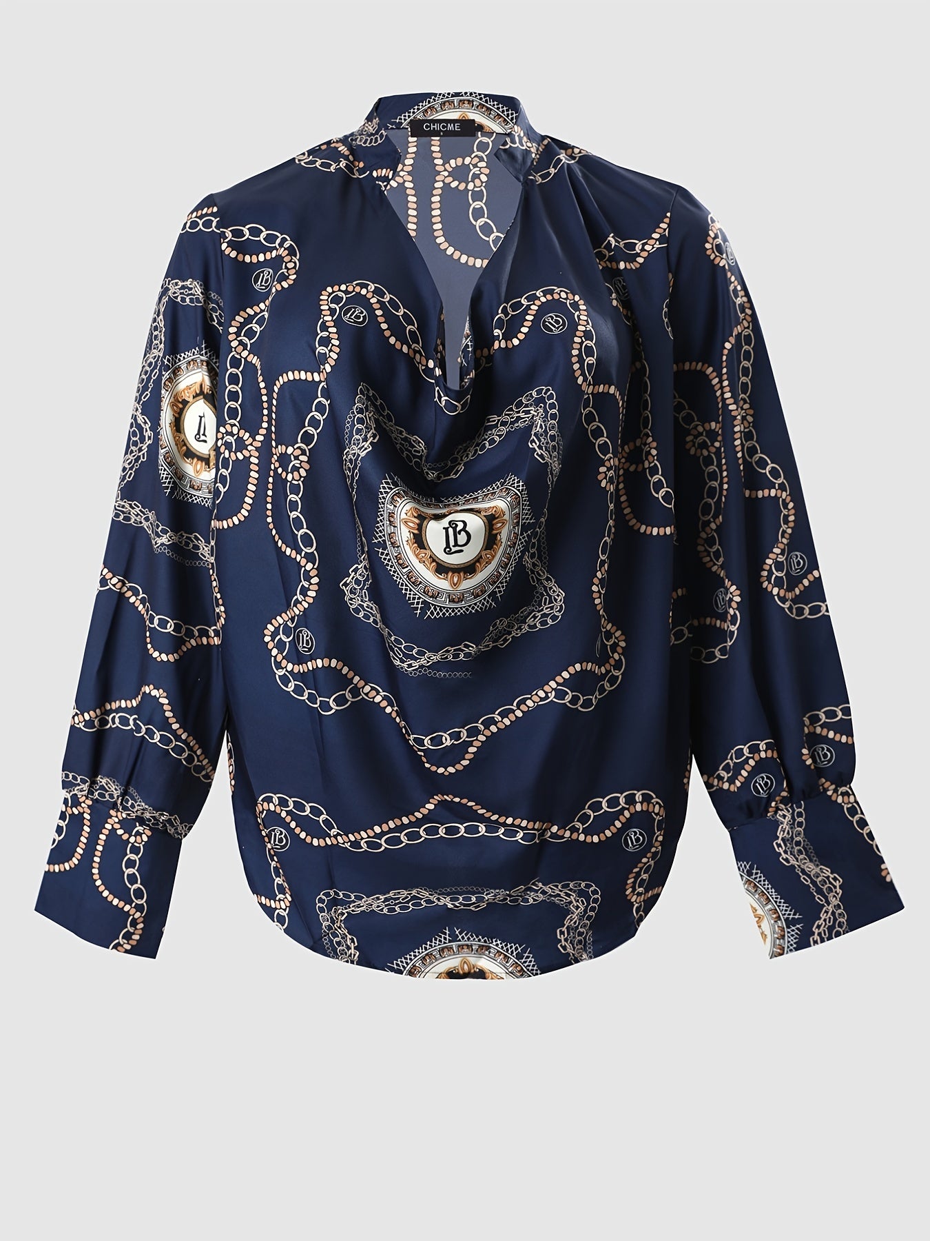 Geometric Print V Neck Long Sleeve Blouse Women's Casual Shirt