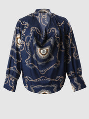 Geometric Print V Neck Long Sleeve Blouse Women's Casual Shirt