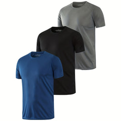 HOPLYNN 3 Pack Men's Mesh Workout Shirts, Quick Dry Athletic T Shirt