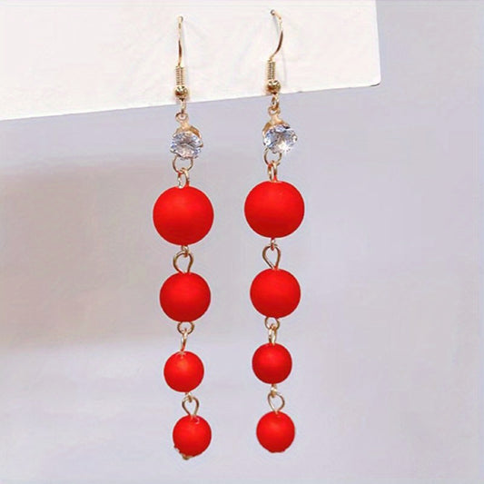 Festive Red Ball Tassel Earrings 18K Plated Jewelry