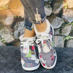 Christmas Tree & Cat Cartoon Pattern Women's Warm Flat Boots