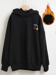 Girls' 95 Cotton Cartoon Graffiti Bear Graphic Hooded Pullover