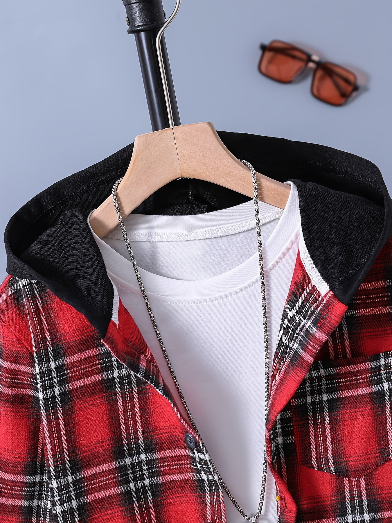 Boys Plaid Hooded Shirts Long Sleeve Button Down Hoodie Tops
