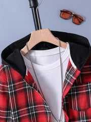 Boys Plaid Hooded Shirts Long Sleeve Button Down Hoodie Tops