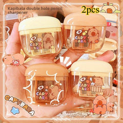 2pcs Capybara Pencil Sharpeners, Dual Function Cap, Manual Sharpeners for School