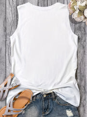 Feather Print Tank Top Sleeveless Crew Neck Casual Tops
