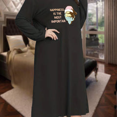 Plus Size Christmas Santa Claus Nightdress Long Sleeve Round Neck Sleep Dress
