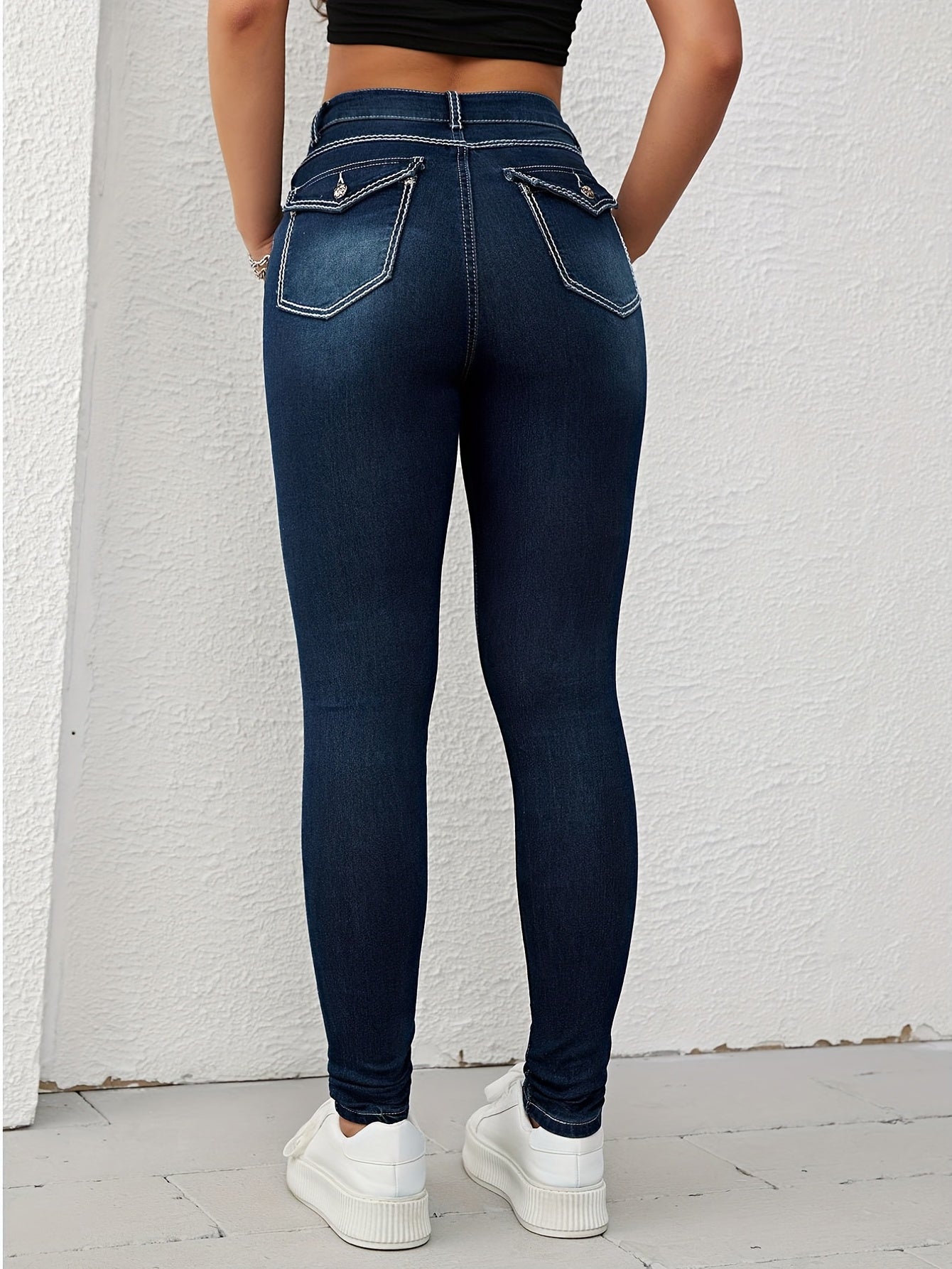 Dark Slim Fit Skinny Jeans Versatile Slash Pockets Slight Stretch