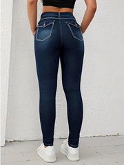 Dark Slim Fit Skinny Jeans Versatile Slash Pockets Slight Stretch