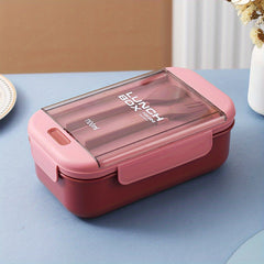 Rectangular Compartmented Lunch Box w/ Chopsticks & Spoons Food Container
