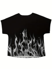 Women's Plus Fire Print Short Sleeve Blouse