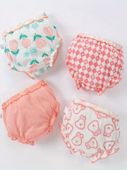 4pcs Girls Triangle Panties Rabbits Print Elastic Waist Soft Underwear