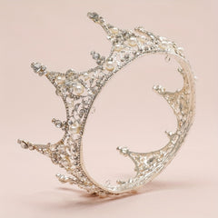 Baroque Faux Pearl Rhinestone Crown Head Jewelry Bridal Wedding