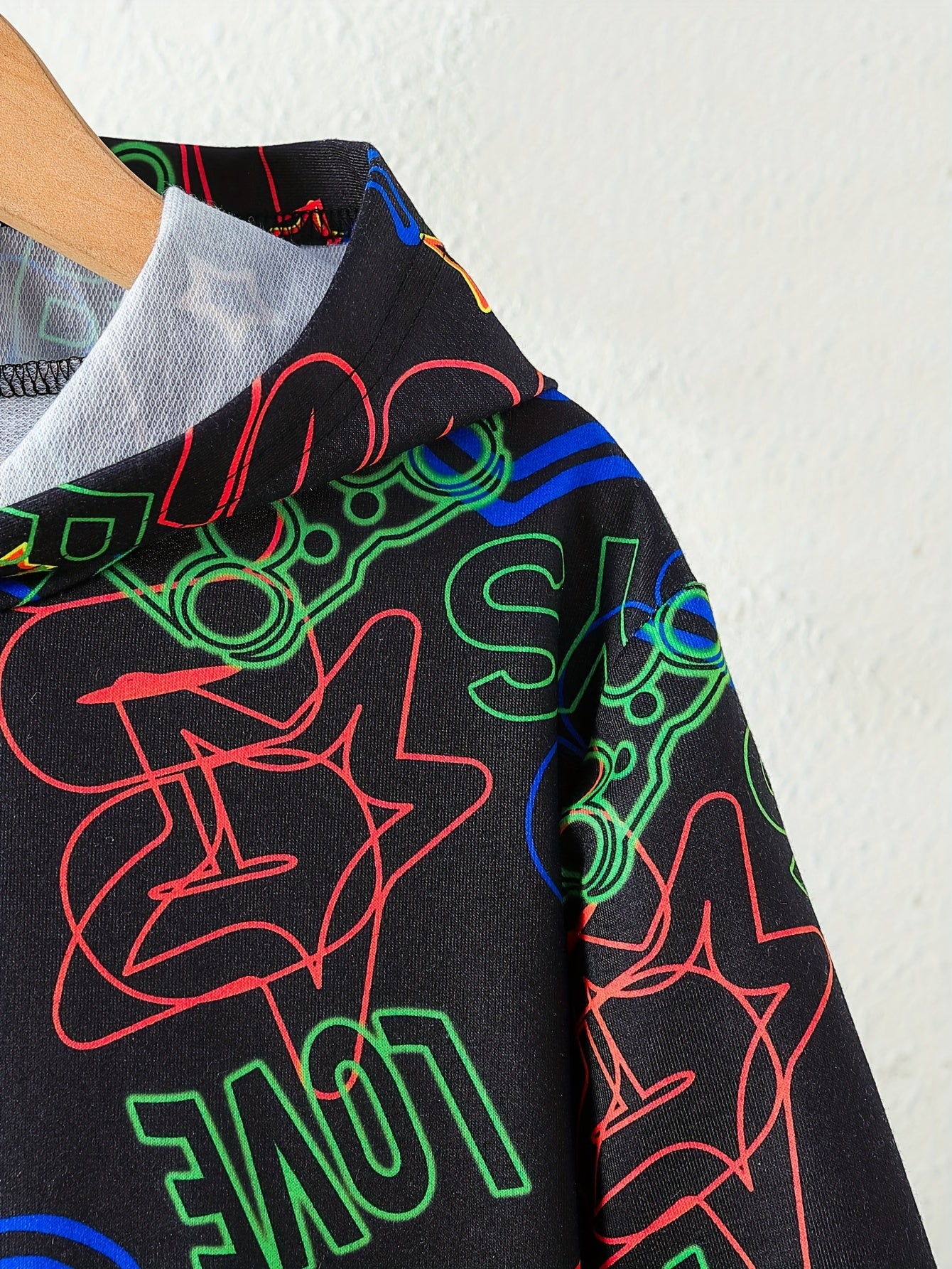 Boys Luminous Letter & Gamepad Print Hooded Sweatshirt