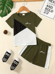 Boys Casual Outfit Round Neck T shirt & Shorts Kids Summer Clothes Sets