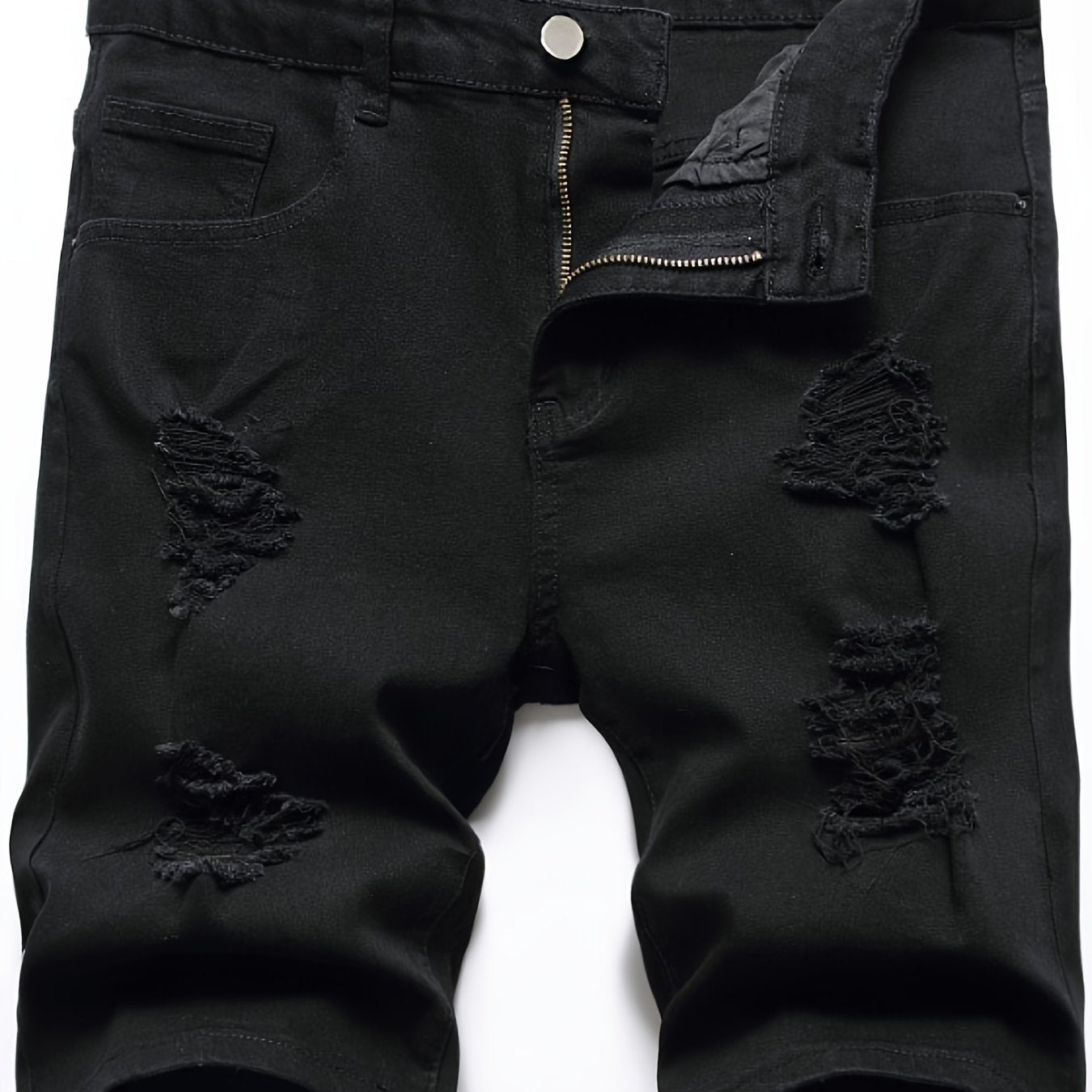Men's Distressed Denim Shorts Mid Stretch Casual Street Style