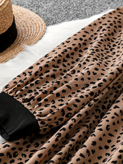 Leopard Print Long Sleeve Round Neck Dress