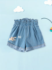 Girls Bunny Graphic Paper Bag Denim Shorts for Summer