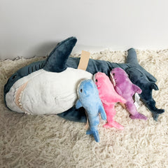 Soft Squishy Shark Plush Toy Set - Giant Shark with 4 Small Sharks