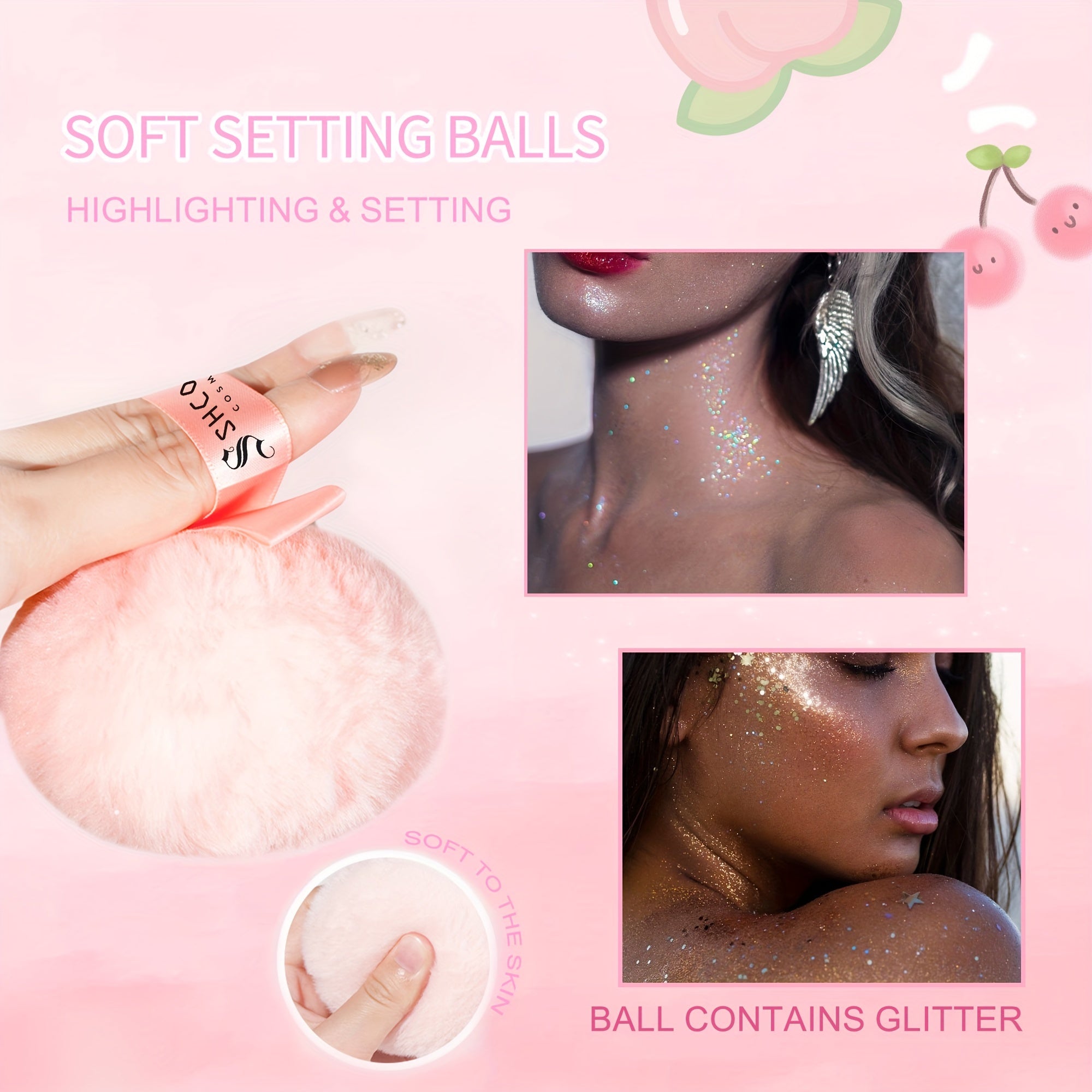 Peach Glitter Highlighting Puff for Face and Body