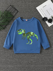 Boys Dinosaur Print Pullover Sweatshirt Long Sleeve Crew Neck Tops