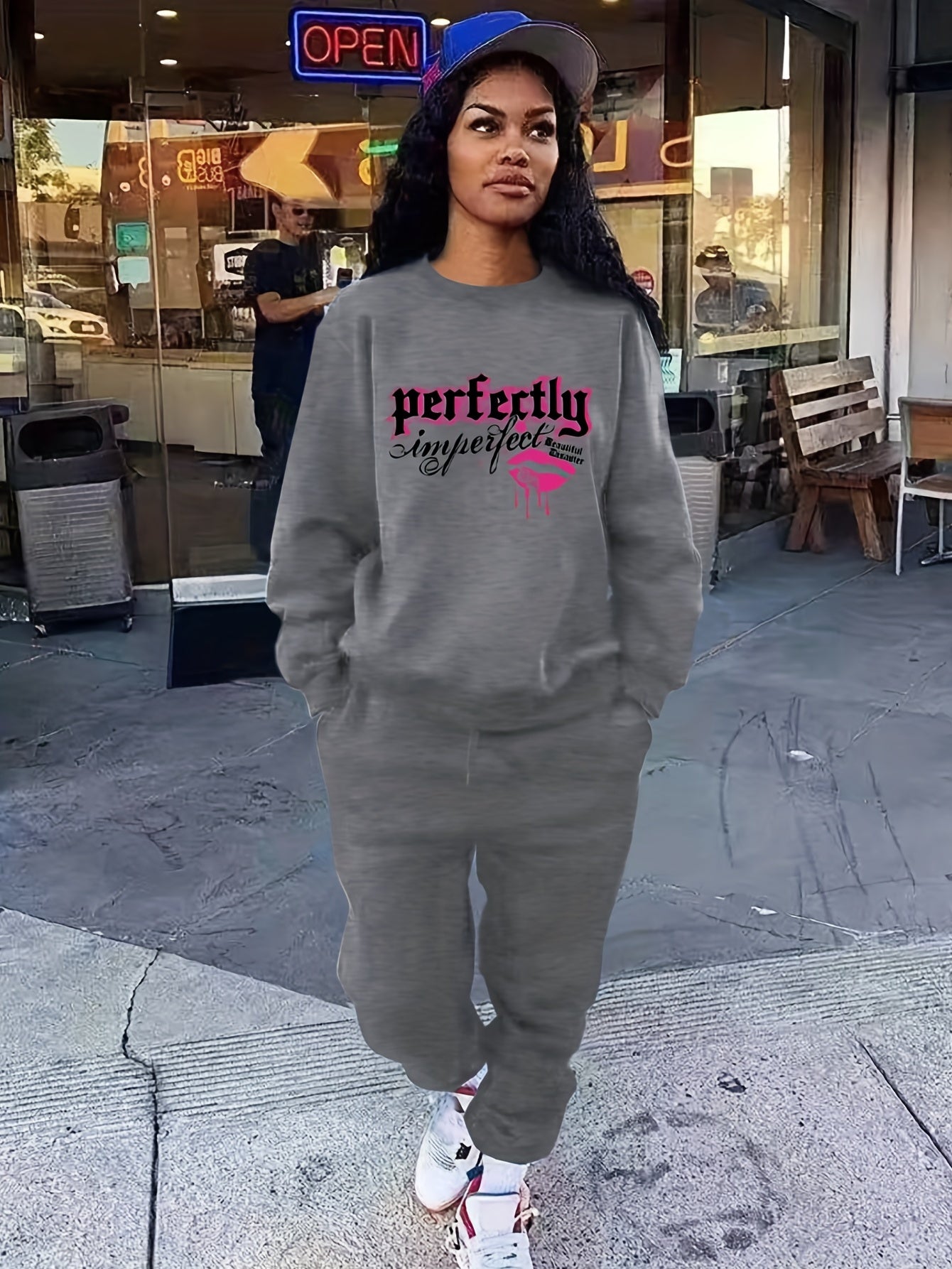 Letter Print Long Sleeve Top & Jogger Pants Set