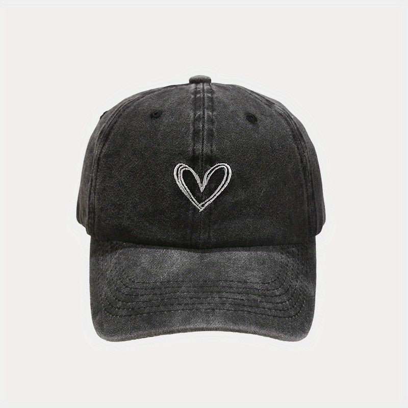 Kids Adjustable Breathable Baseball Cap with Heart Embroidery