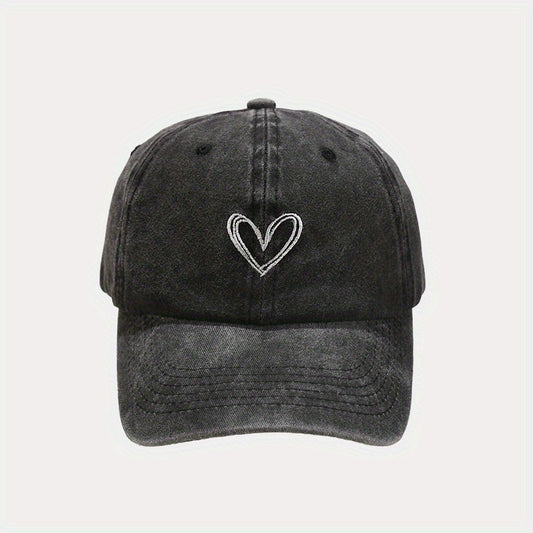 Kids Adjustable Breathable Baseball Cap with Heart Embroidery