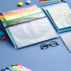 5pcs Mesh Zipper File Bag Stationery Waterproof Pen Office Data Ticket Storage