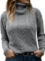 Casual Solid Jacquard Turtle Neck Stretch Sweater