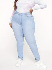 Solid Button Fly High Rise Stretch Jeans