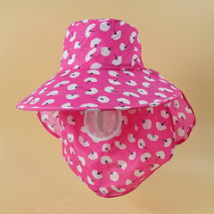 Cotton Print Sun Visors Wide Brim UV Protection Sun Hats with Face Cover