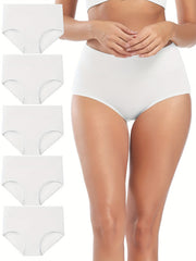 5 Pack Plus Size Panties Set Womens Plus Solid High Waisted Briefs Set