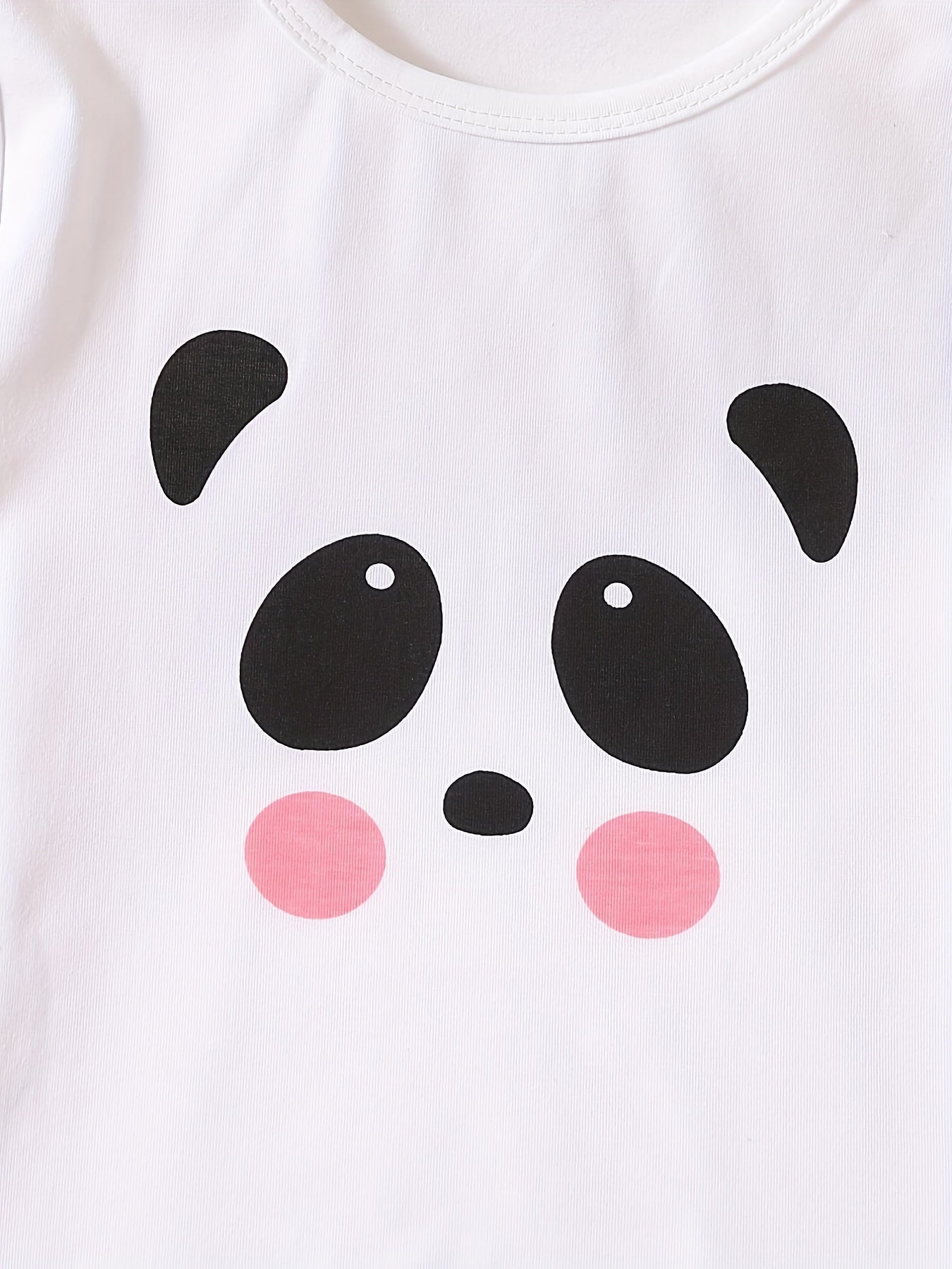 Girls Panda Graphic Pajamas Set Crew Neck Top & Pants Sleepwear