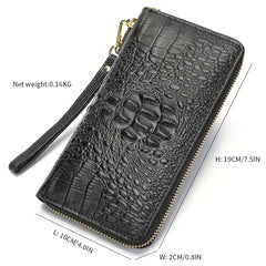 Cow Belt Texture Long Wallet with Wrist Strap