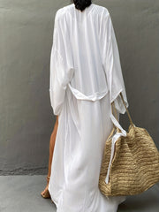 Solid Long Sleeve Open Front Long Cardigan With Belt