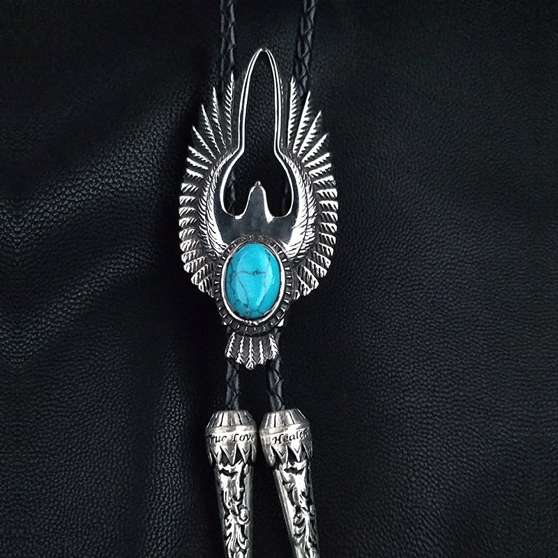 Turquoise Eagle Bolo Tie Steel Soaring Eagle Collar Rope Wings Shirt Accessories