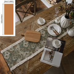 Polyester Table Runner Green Painting Table Flag American Tassel Party Decoratio