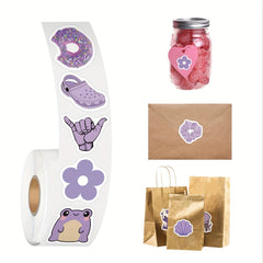 500 Purple Stickers Roll Water Bottles Laptop Phone Luggage Girls Party