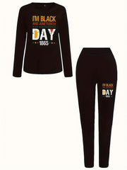 Juneteenth Plus Size Tee & Legging Set Crew Neck Casual Outfit