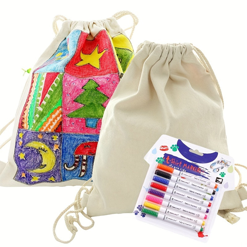 2pcs Kids Drawstring Backpack Watercolor Set DIY Pattern Special Pen