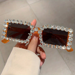 Y2K Rhinestone Rectangle Sunglasses UV400 Sun Shades