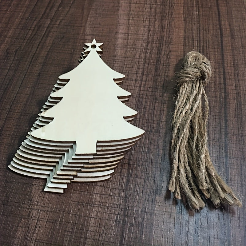10pcs Wooden Christmas Tree Pendant DIY Crafts Snow Decoration