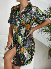 Floral Print NightDress Short Sleeve Buttons Pajama Dress Women's Sleepwear
