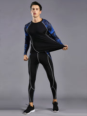 Men's Quick Dry Sports Tights Set with Long Sleeve Fitness Shirt