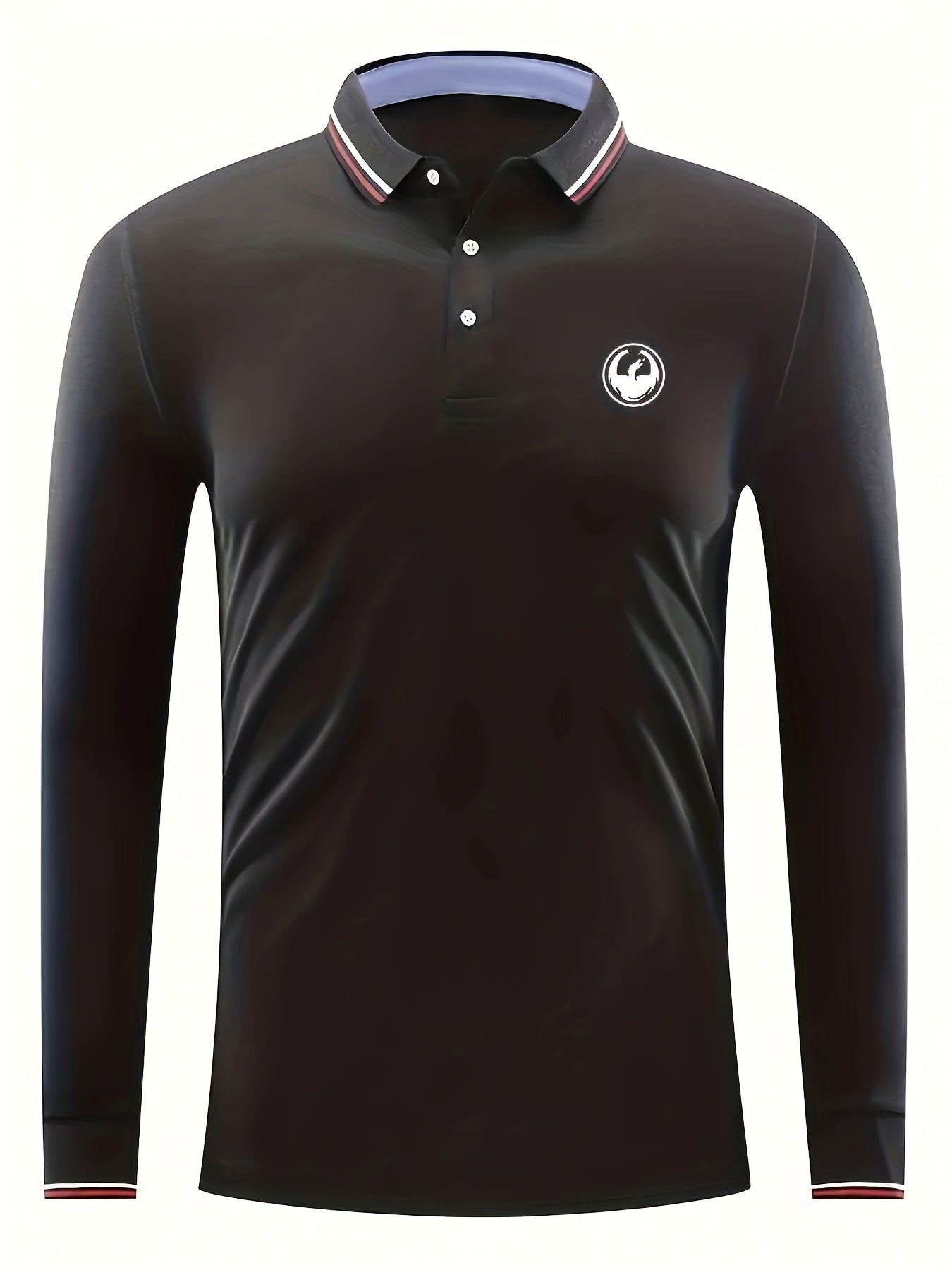 Dragon Print Men's Lapel Polo Shirt Casual Stretch Breathable Long Sleeve Top