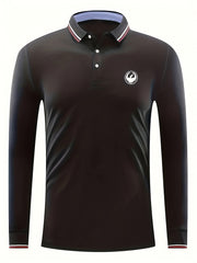 Dragon Print Men's Lapel Polo Shirt Casual Stretch Breathable Long Sleeve Top