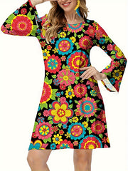 Retro Dress Women's Plus Floral Print Halloween Party Dress