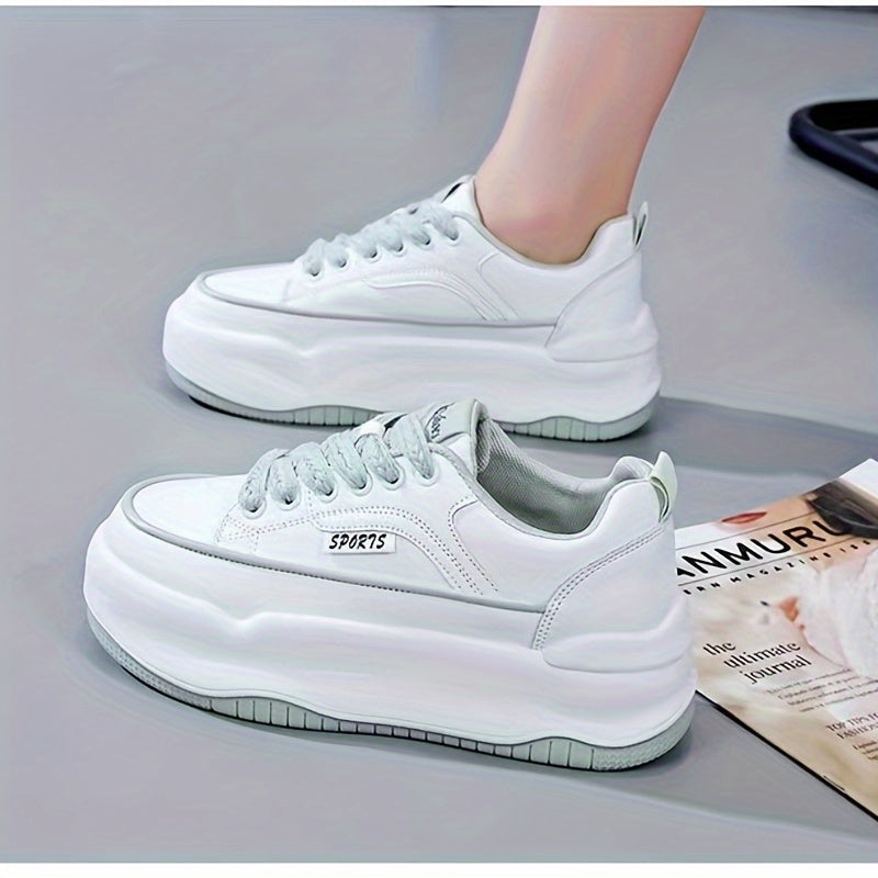 Thick Sole Lightweight Chunky Sneakers Faux Leather Running Shoes