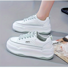 Thick Sole Lightweight Chunky Sneakers Faux Leather Running Shoes